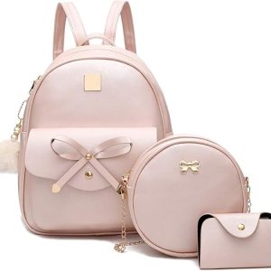 I IHAYNER Girls Bowknot 3-Pieces Fahsion Leather Backpack Backpack Purse for Women Rucksack for Ladies Shoulder Bag
