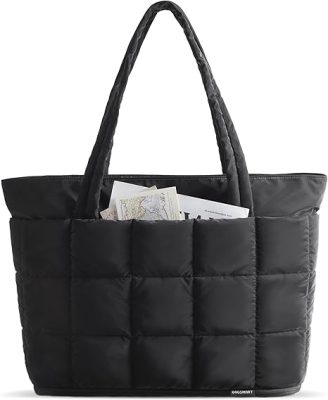BAGSMART Expandable Tote Bag for Women, Puffer Work Tote Handbag, Quilted Carry On Bag for Travel Gym