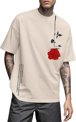 UOUA Mens Graphic Tees Vintage T-Shirts Oversized Letter Print Casual Crewneck Cotton Top Short Sleeve Rapper Streetwear