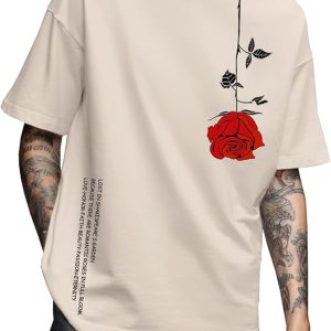 UOUA Mens Graphic Tees Vintage T-Shirts Oversized Letter Print Casual Crewneck Cotton Top Short Sleeve Rapper Streetwear
