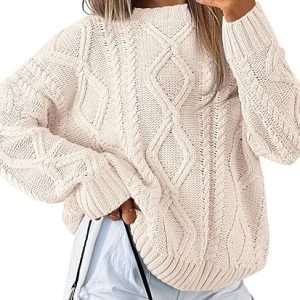 Trendy Queen Women's Oversized Cable Knit Crewneck Sweaters